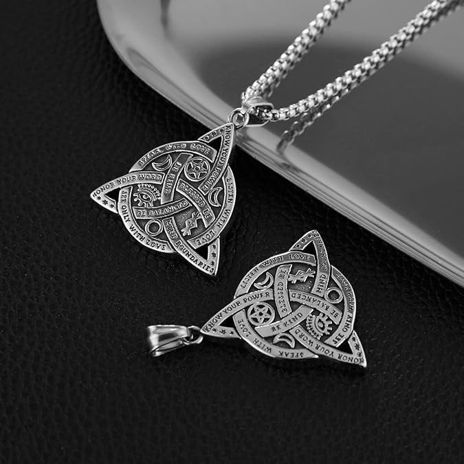 Double Sided Stainless Steel Triple Goddess Triquetra Necklace Celtic Knot Irish Christian Trinity Knot Pendant